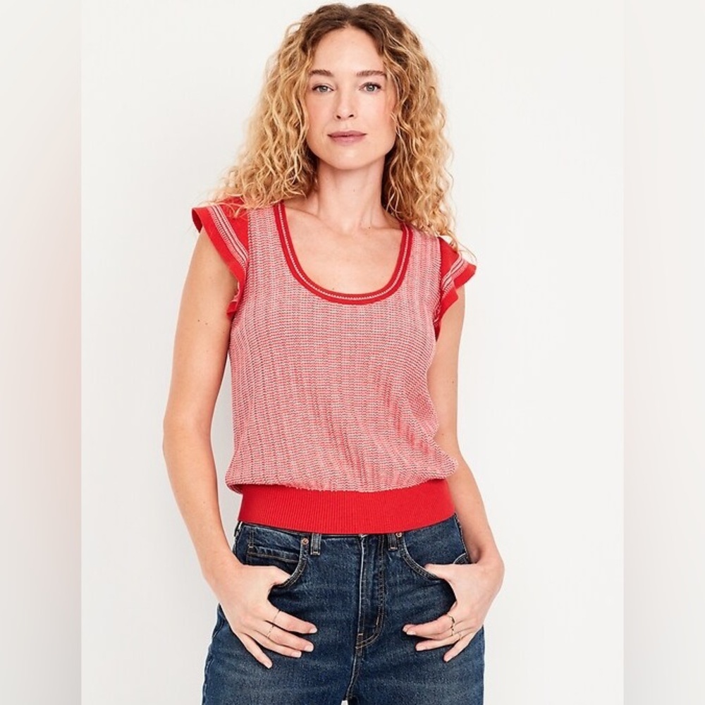 Old Navy Flutter-Sleeve Sweater Tank - Red